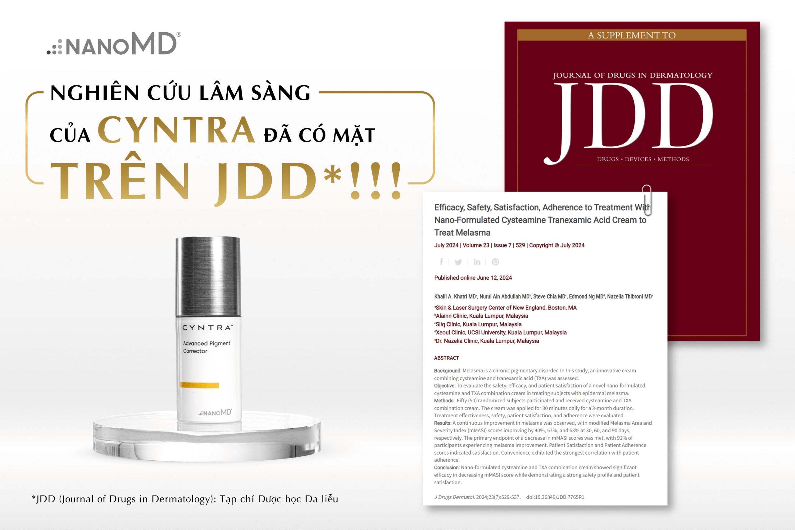 Báo cáo lâm sàng Cysteamine trong kem trị nám NanoMD Cyntra